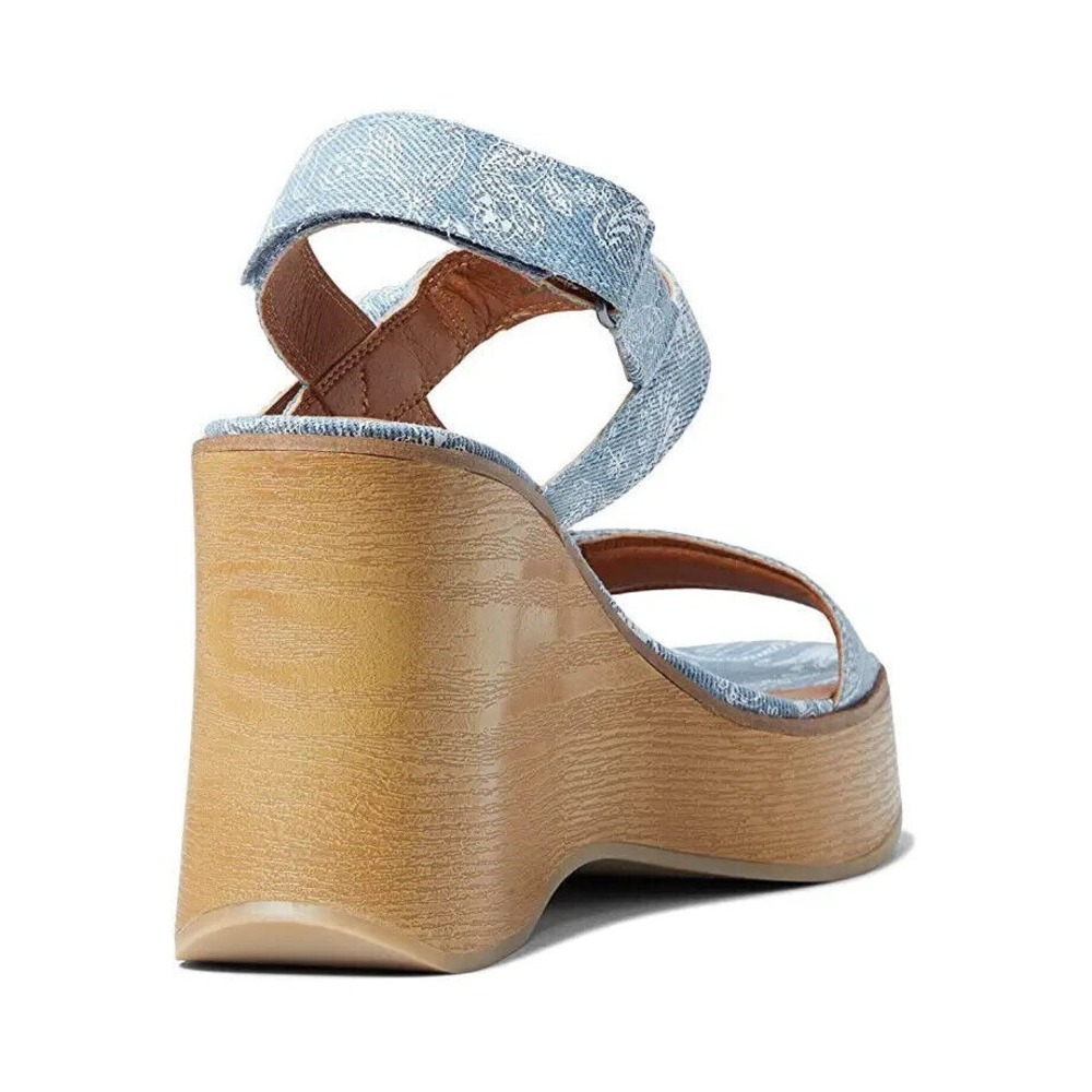 Lucky Brand Demmia Platform Wedge Sandal Acid Denim Blue Women's Size 8 - Picture 4 of 12